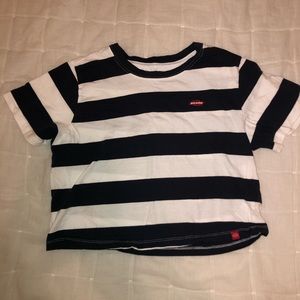 Dickies Navy And White Striped Cropped Tee